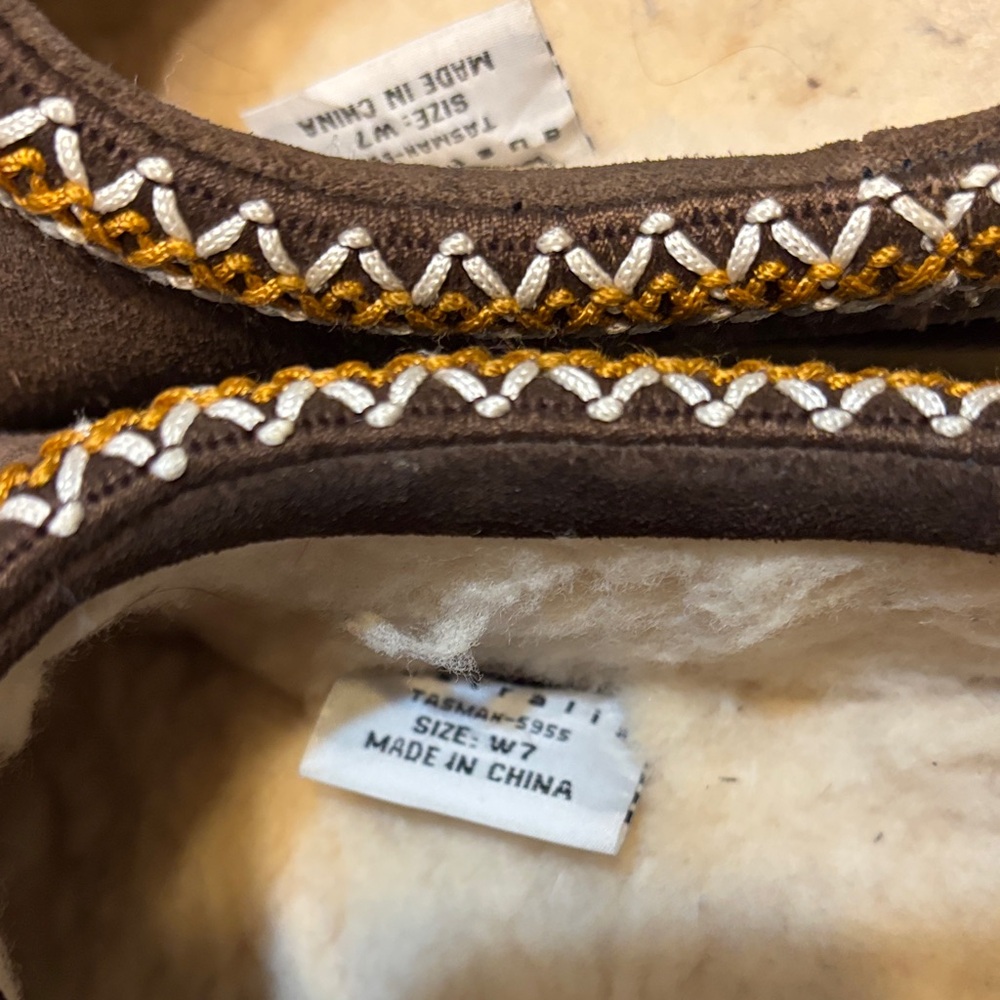 Ugg womens Brown Suede Slip-On Cozy Clog with Patterned Trim - Picture 8 of 11